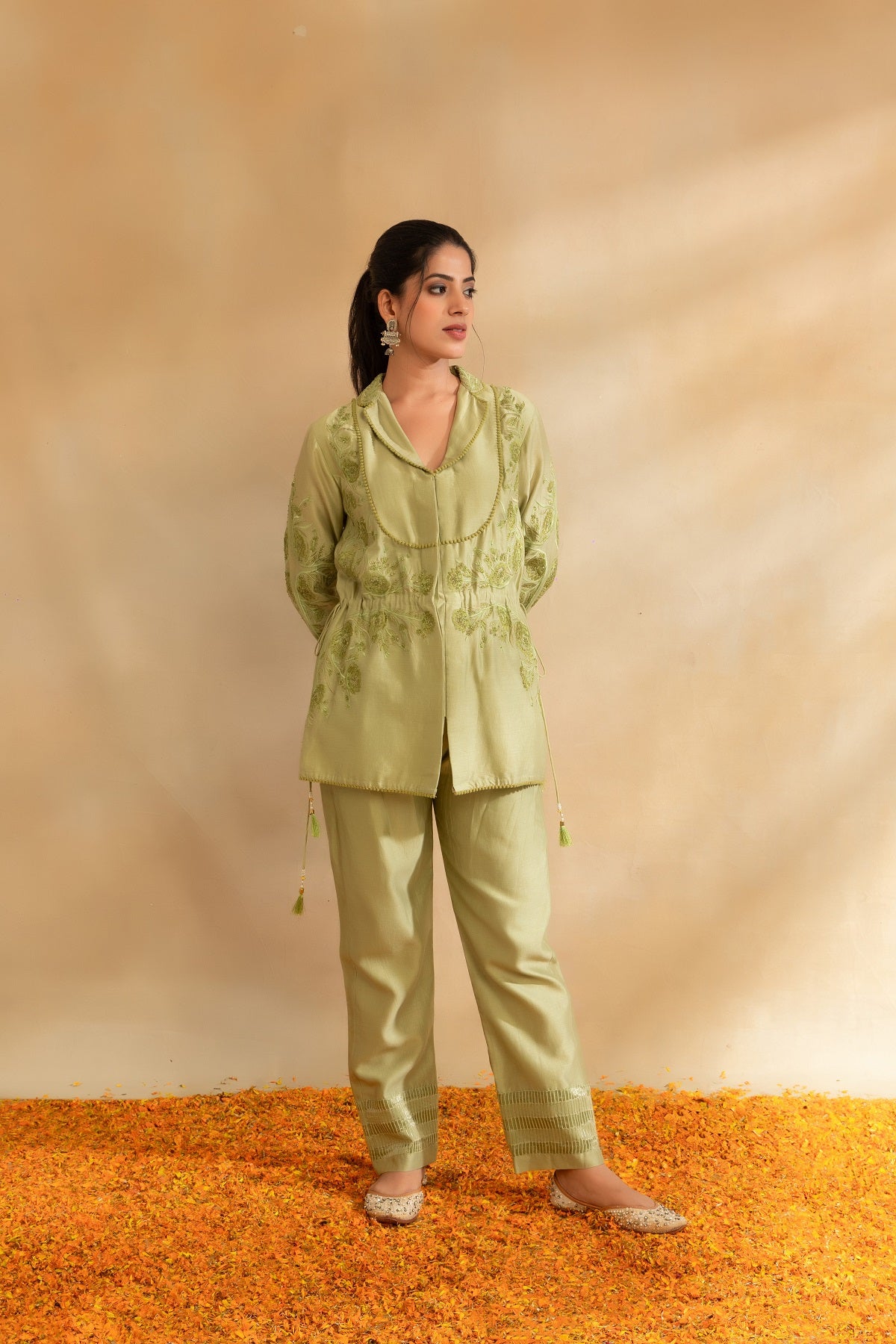 Pista green Silk chanderi co-ord set and pant