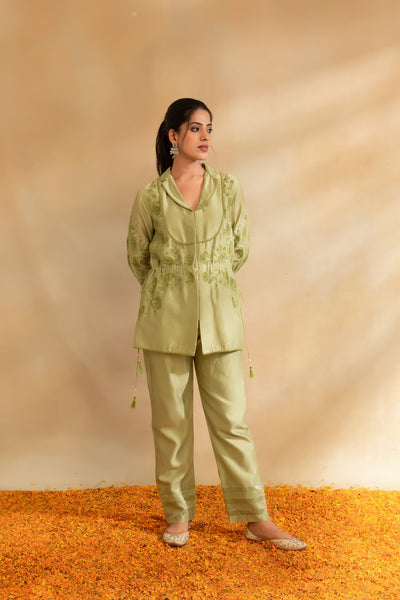 Pista green Silk chanderi co-ord set and pant