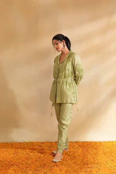 Pista green Silk chanderi co-ord set and pant