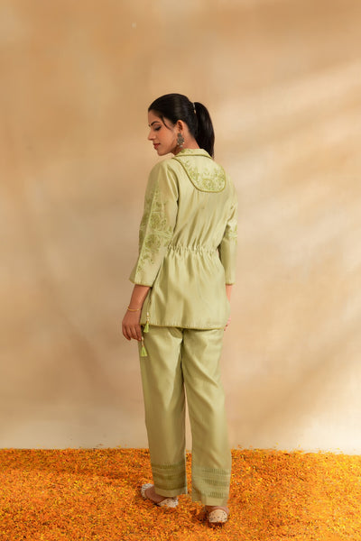 Pista green Silk chanderi co-ord set and pant