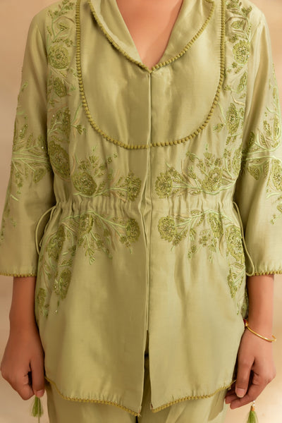 Pista green Silk chanderi co-ord set and pant