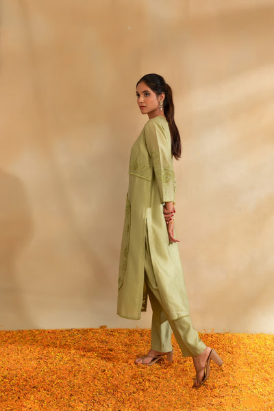 Pista green Silk chanderi tunic set and pant