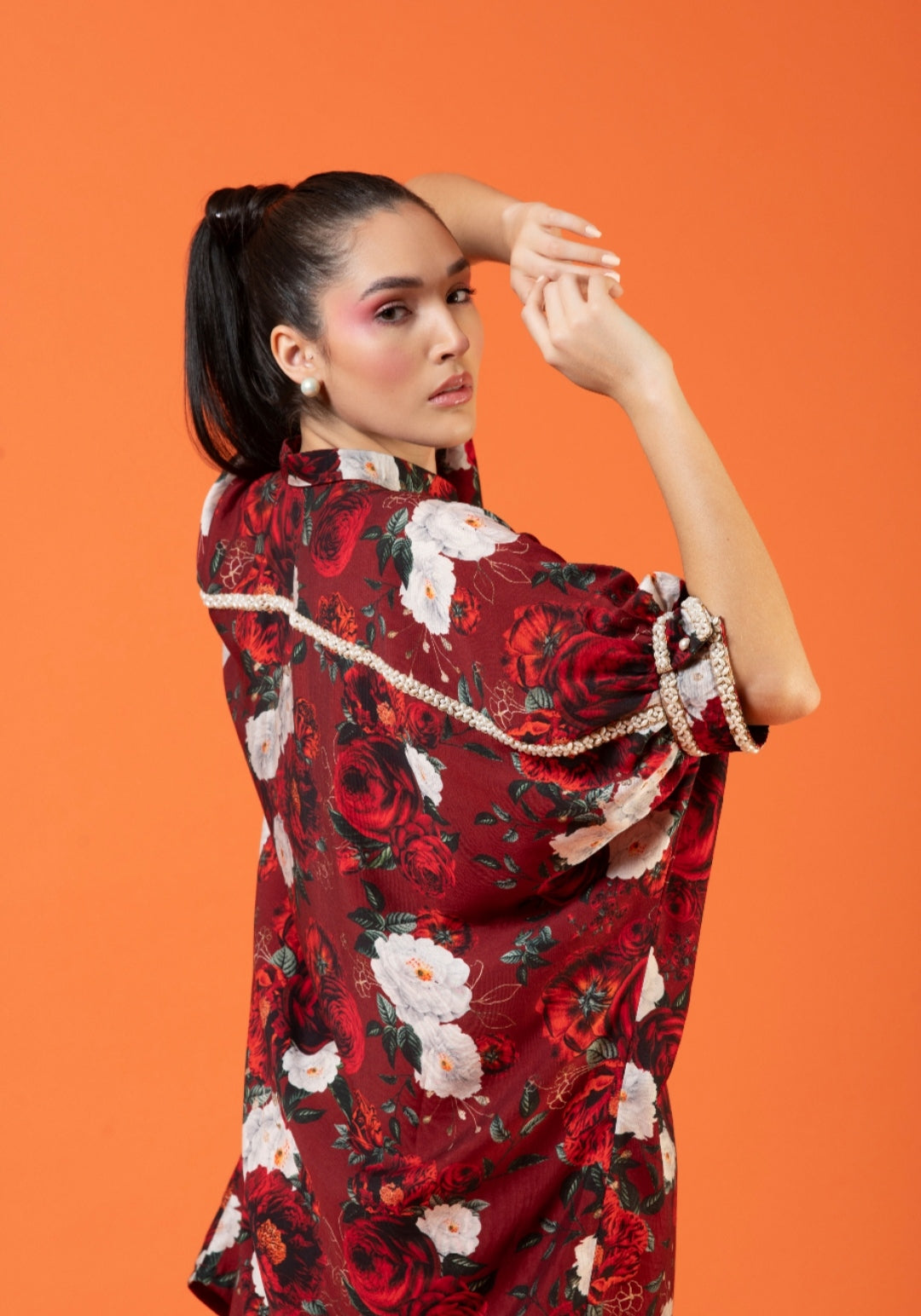 Bloom red kaftan shirt dress