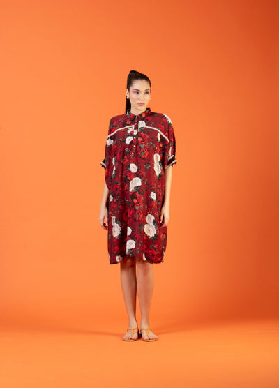 Bloom red kaftan shirt dress