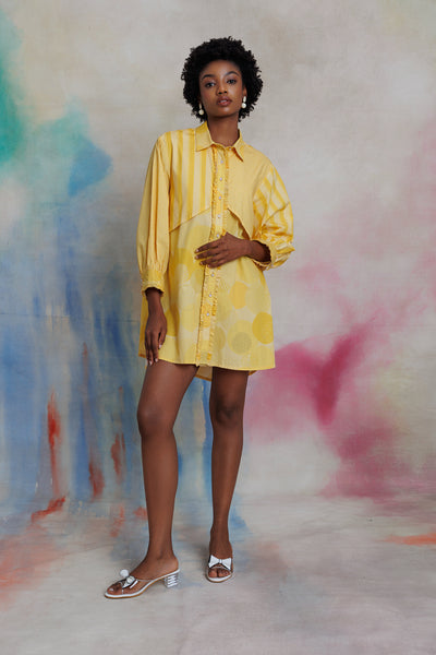 Yellow printed shirt dress