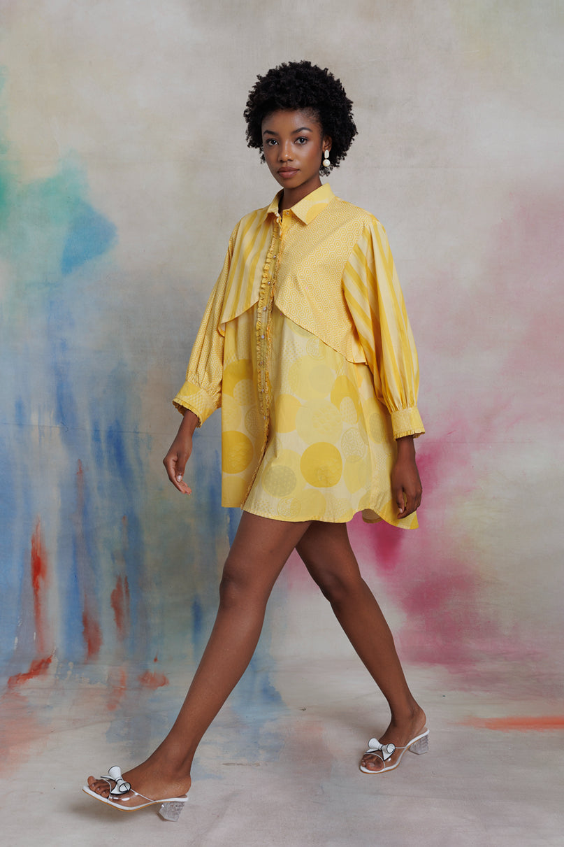 Yellow printed shirt dress