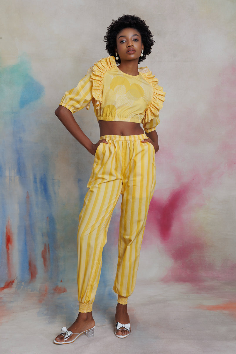 Yellow printed top and pant set