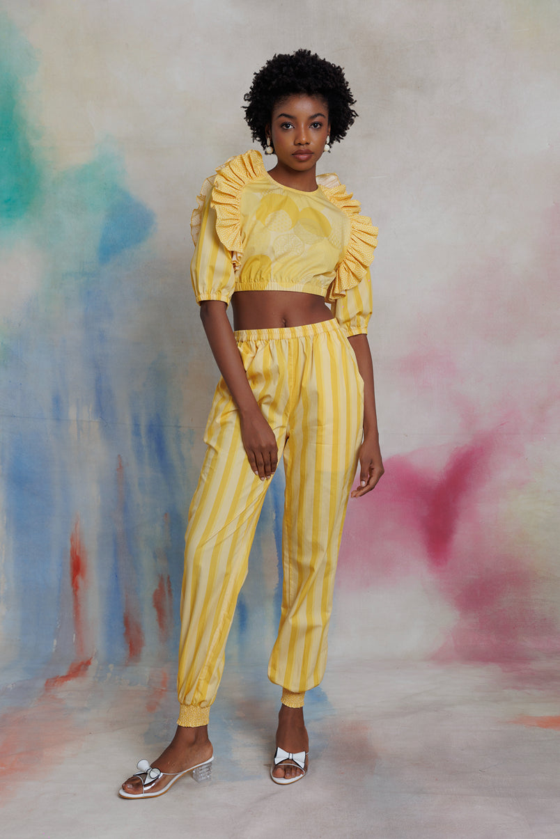 Yellow printed top and pant set