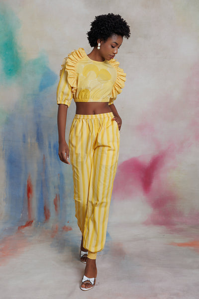 Yellow printed top and pant set