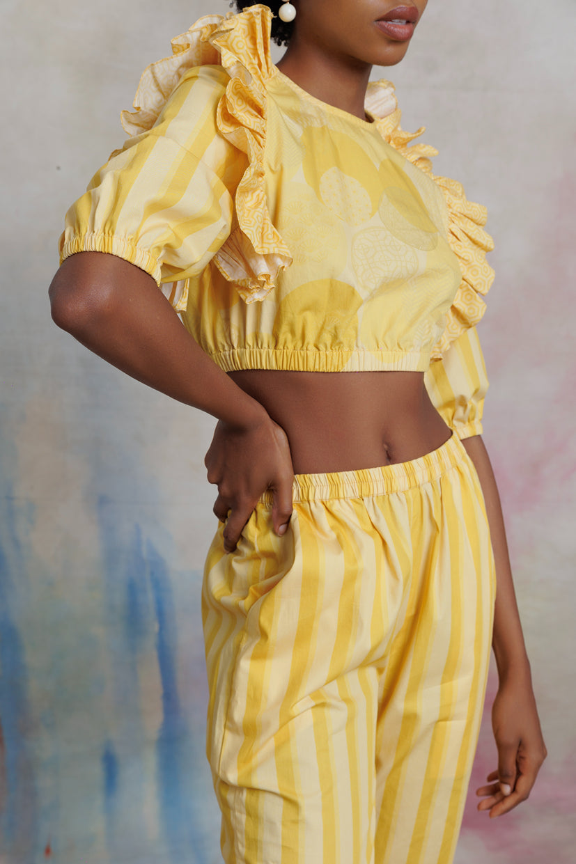 Yellow printed top and pant set