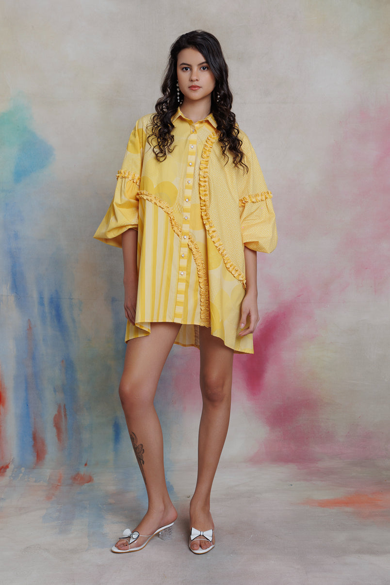 Yellow printed shirt dress