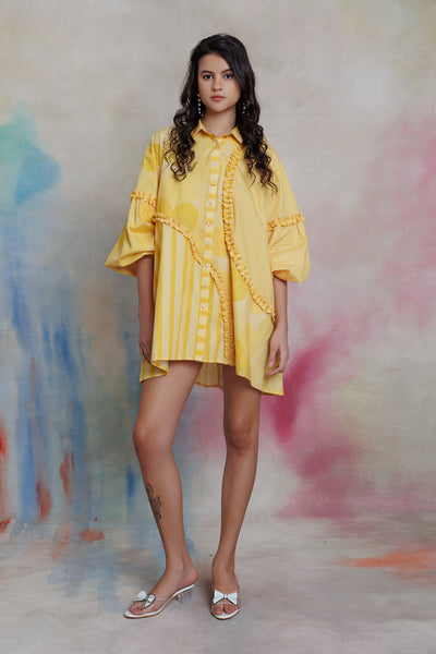 Yellow printed shirt dress