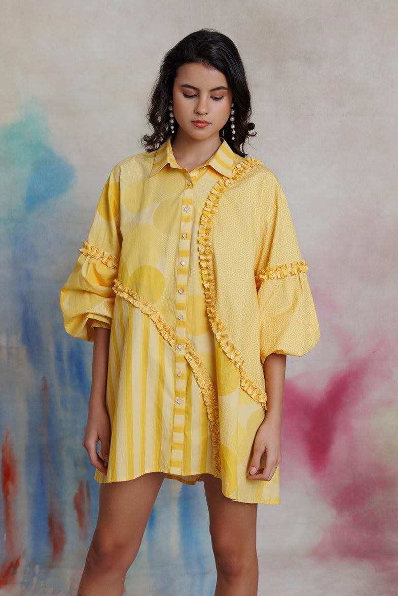 Yellow printed shirt dress