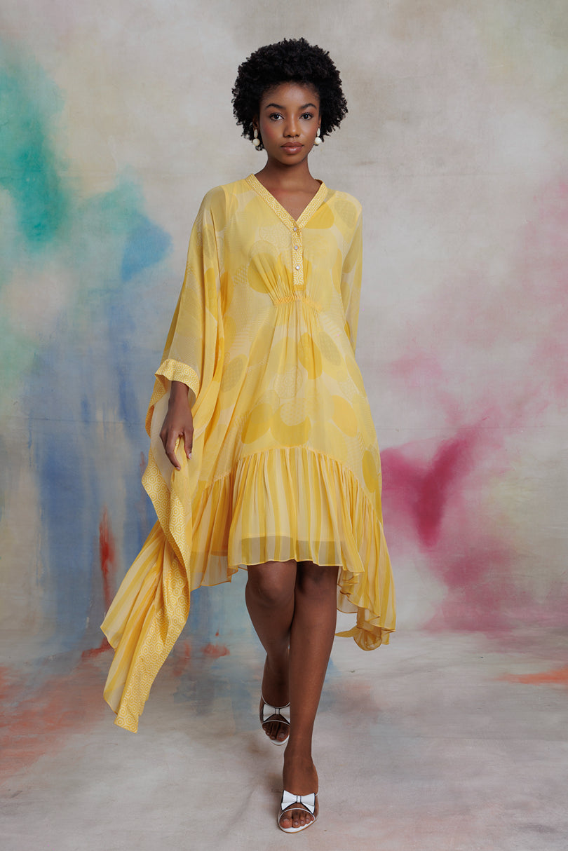 Yellow printed georgette kaftan