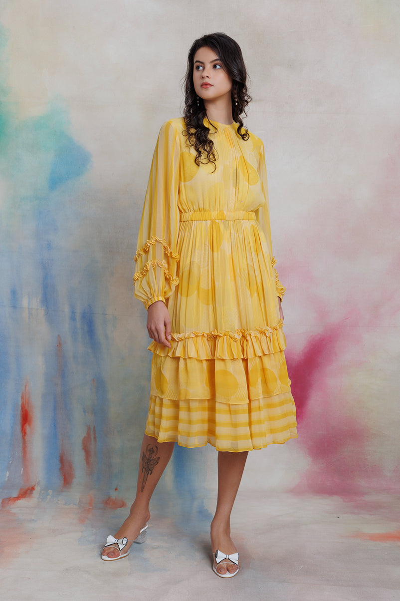 Yellow printed georgette dress