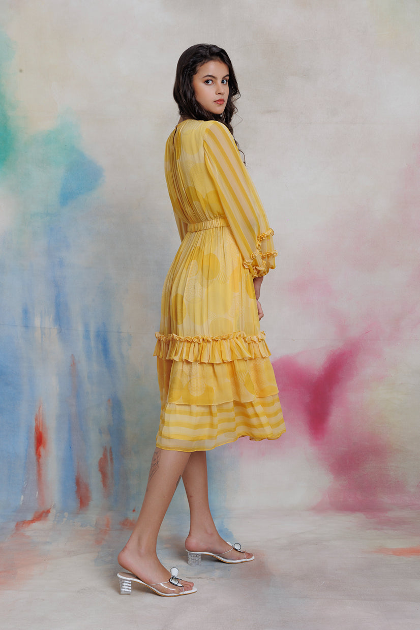 Yellow printed georgette dress