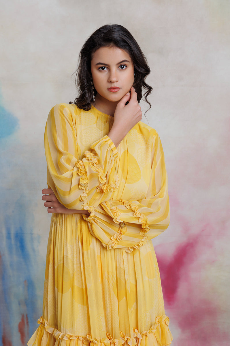 Yellow printed georgette dress