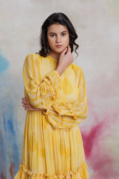 Yellow printed georgette dress