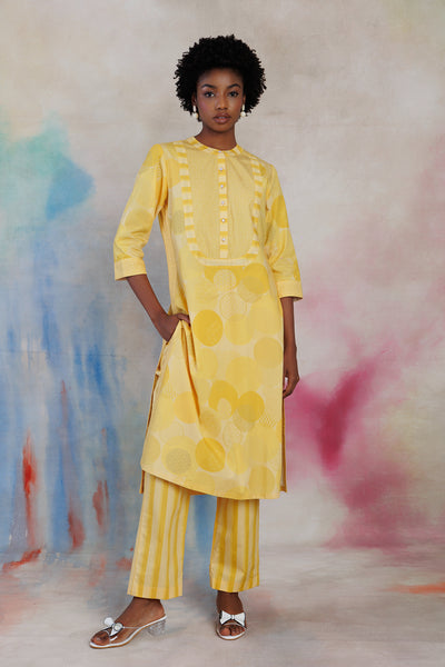 Yellow printed poplin tunic set