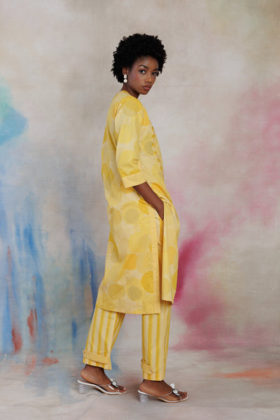 Yellow printed poplin tunic set