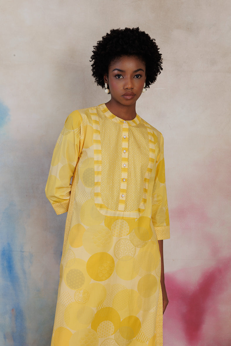 Yellow printed poplin tunic set