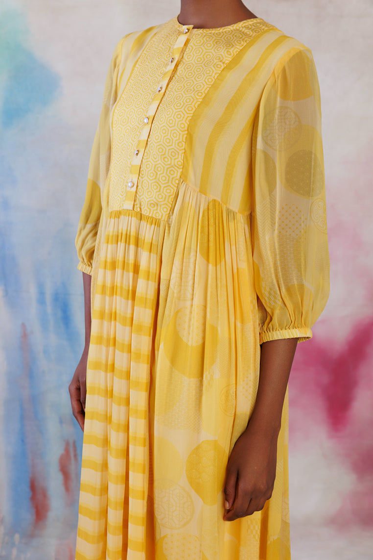 Yellow printed georgette flare tunic set