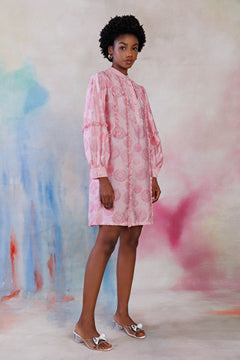 Powder pink printed cotton viscose dress