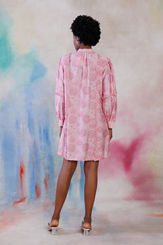 Powder pink printed cotton viscose dress