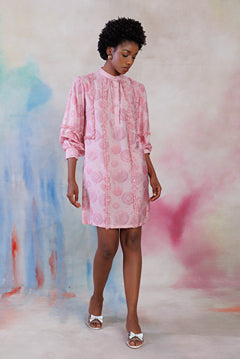 Powder pink printed cotton viscose dress