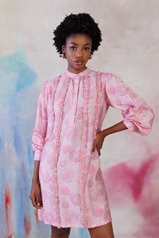 Powder pink printed cotton viscose dress