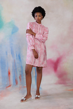 Powder pink printed cotton viscose dress