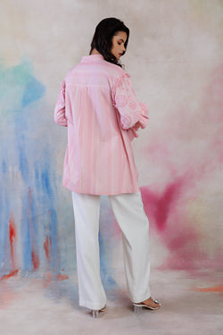 Powder pink printed poplin shirt