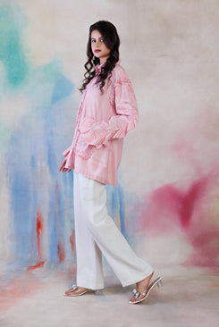 Powder pink printed poplin shirt