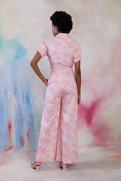 Powder pink printed poplin jumpsuit