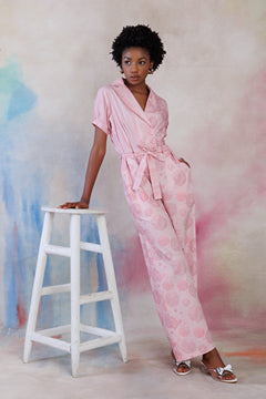 Powder pink printed poplin jumpsuit