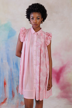 Powder pink printed muslin shirt dress