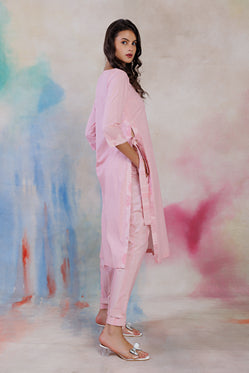 Powder pink printed poplin tunic set