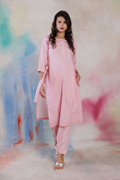 Powder pink printed poplin tunic set