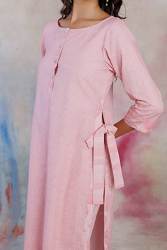 Powder pink printed poplin tunic set