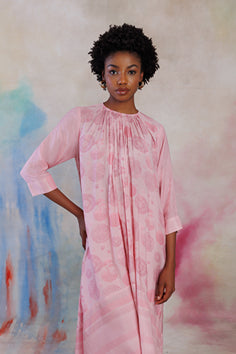 Powder pink printed muslin flare tunic set