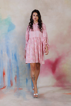 Powder pink printed poplin flare dress