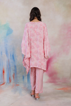 powder pink printed muslin top cape