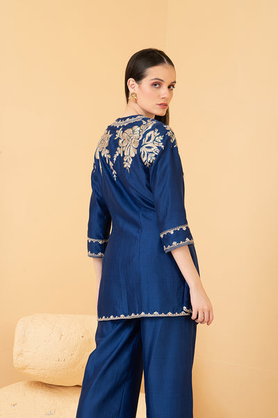 Blue chanderi long top and  palazo pants