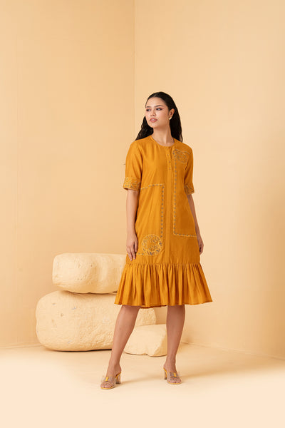 Mustard chanderi anti fit dress