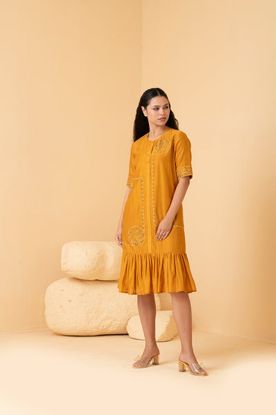 Mustard chanderi anti fit dress