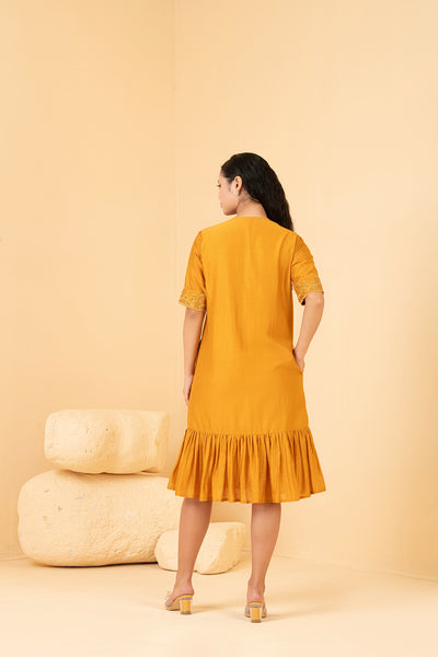 Mustard chanderi anti fit dress