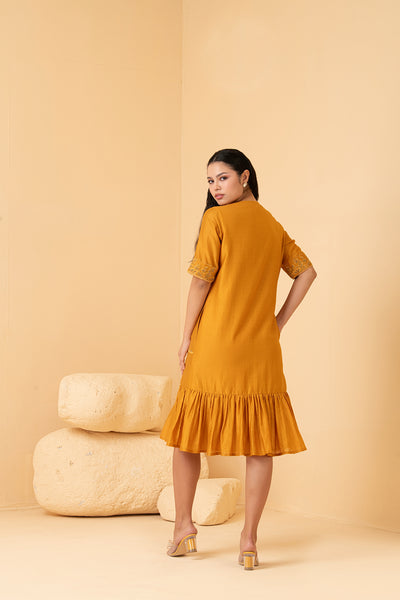 Mustard chanderi anti fit dress