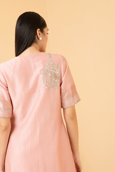 Rosegold chanderi asymetrical tunic with chanderi pants