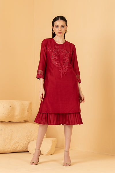 Red chanderi anti fit dress