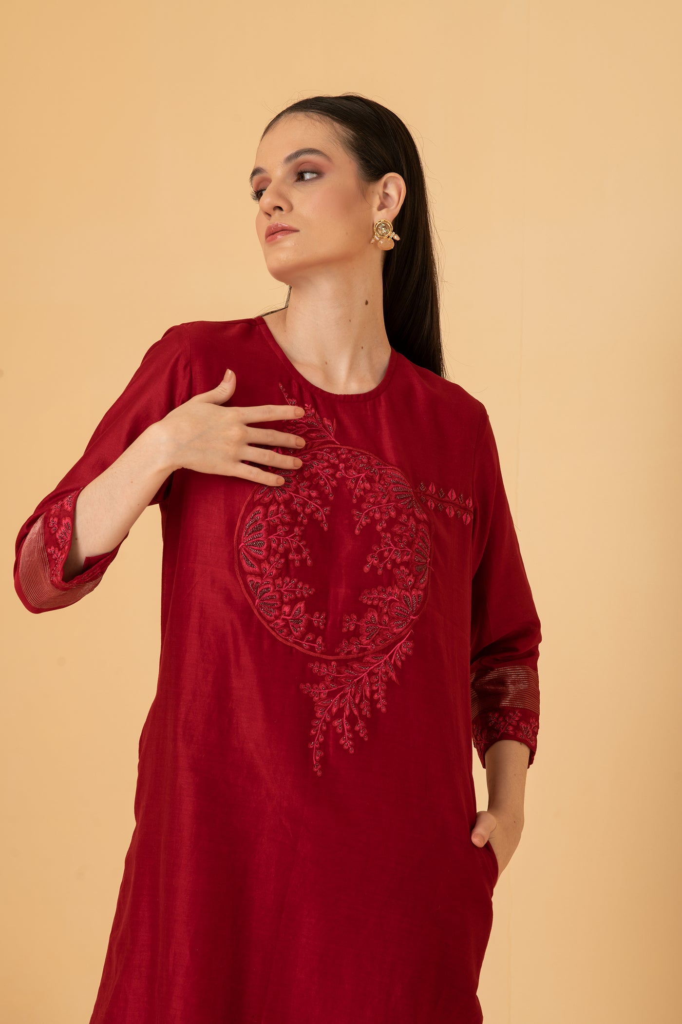 Red chanderi anti fit dress